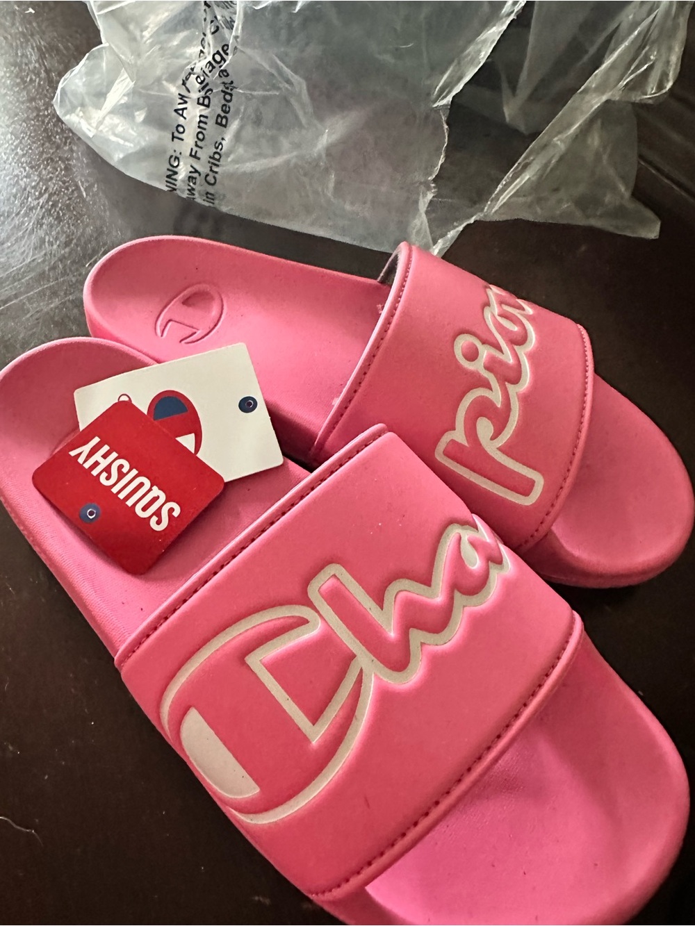 Champion Pink Logo Slide Sandals